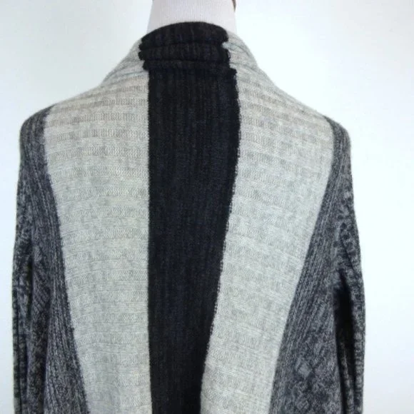 AUTUMN 100% cashmere STRIPED cardigan Sweater coat DUSTER M